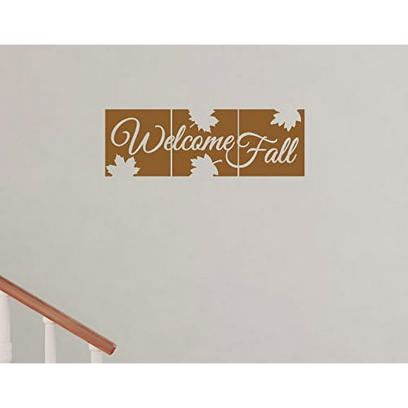 Welcome Fall Vinyl Wall Decals with Cut-Out Vine Leaf Graphic, 23 x 8 , Tan