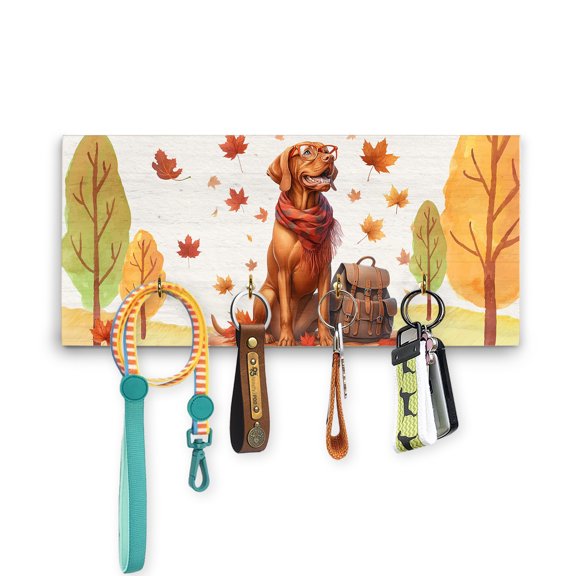 Welcome Fall Vizsla Enjoys School Time Autumn Fall Leaves Wood Key Holder Vizslas Dog Lover Gifts Idea Wall-mounted Key Rack Home Decor - 02013