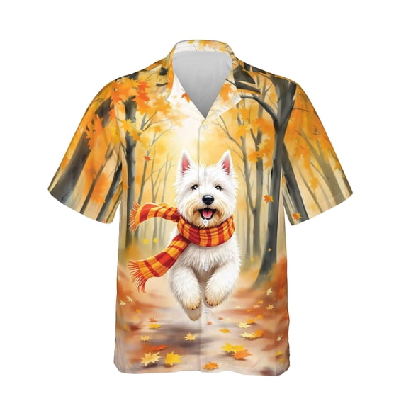 Welcome Fall West Highland White Terrier Strolling Through the Autumn Maple Forest Hawaiian Shirt Breathable Summer Unisex Merch Westie Westy Dog Lover - 12012