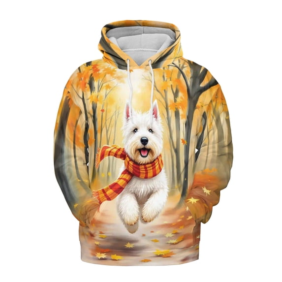 Welcome Fall West Highland White Terrier Strolling Through the Autumn Maple Forest All Over Print 3D Hoodie Unisex Merch Hoodies Westie Westy Dog Lover - 12012