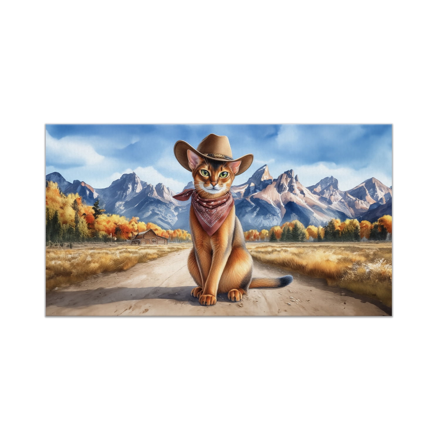 Welcome Fall Western Cowboy Abyssinian Enjoys Majestic Autumn Doormat Cat Lover Kitten Owner Gifts Indoor Outdoor Welcome Mat - 01007