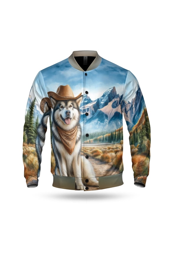 Welcome Fall Western Cowboy Alaskan Malamute Enjoys Majestic Autumn All Over Print 3D Baseball Jacket Alaska Mal Dog Lovers Gifts Bomber Jacket Softball - 01007