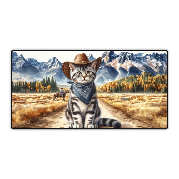 Welcome Fall Western Cowboy American Shorthair Enjoys Majestic Autumn Desk Mat Full Keyboard Mouse Pad Cat Lover Kitten Owner Gifts Large Mousepad - 01007