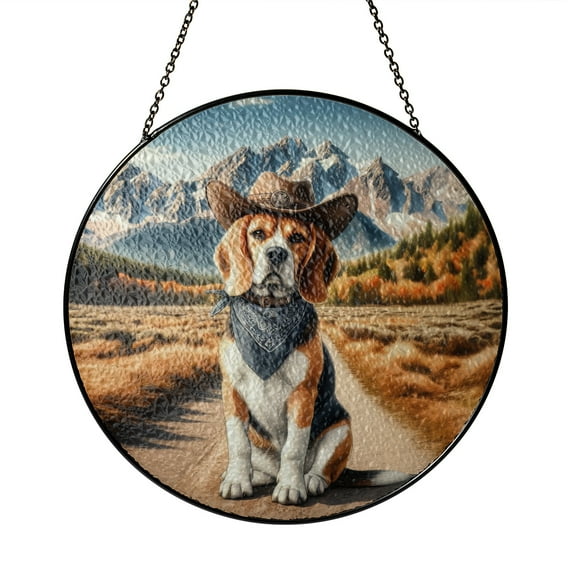 Welcome Fall Western Cowboy Beagle Enjoys Majestic Autumn Stained Glass Suncatcher Beagles Dog Lover Gifts Idea Window Hanging Sign Decor - 01007