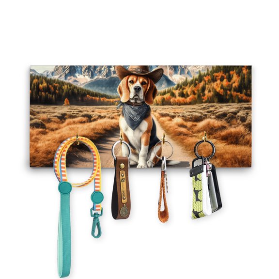 Welcome Fall Western Cowboy Beagle Enjoys Majestic Autumn Wood Key Holder Beagles Dog Lover Gifts Idea Wall-mounted Key Rack Home Decor - 01007