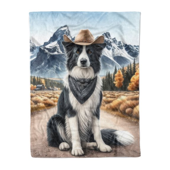 Welcome Fall Western Cowboy Border Collie Enjoys Majestic Autumn Cozy Fleece Blanket Borders Dog Lovers Gifts Idea Warm Soft Throw Blanket - 01007