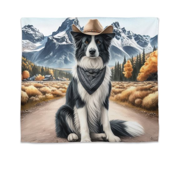 Welcome Fall Western Cowboy Border Collie Enjoys Majestic Autumn Tapestry Borders Dog Lovers Gifts Idea Wall Hanging Backdrop Home Decor - 01007