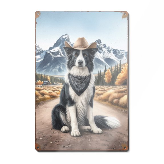 Welcome Fall Western Cowboy Border Collie Enjoys Majestic Autumn Vertical Metal Aluminum Sign Borders Dog Lovers Gifts Idea Wall Art Home Decor - 01007