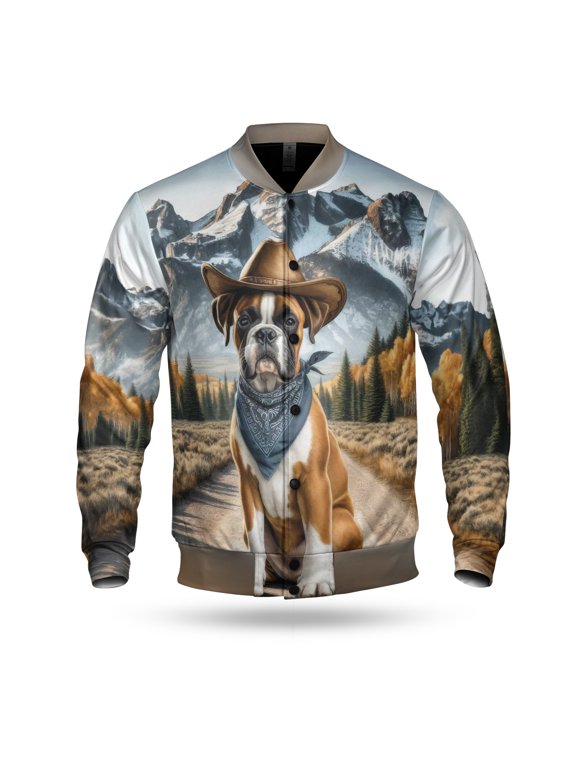Welcome Fall Western Cowboy Boxer Enjoys Majestic Autumn All Over Print 3D Baseball Jacket Boxers Dog Lover Gifts Idea Bomber Jacket Softball - 01007