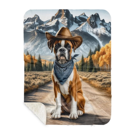 Welcome Fall Western Cowboy Boxer Enjoys Majestic Autumn Cozy Sherpa Blanket Boxers Dog Lover Gifts Idea Warm Soft Throw Blanket - 01007