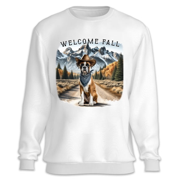 Welcome Fall Western Cowboy Boxer Enjoys Majestic Autumn Sweatshirt Unisex Merch Boxers Dog Lover Gifts Idea - 01007