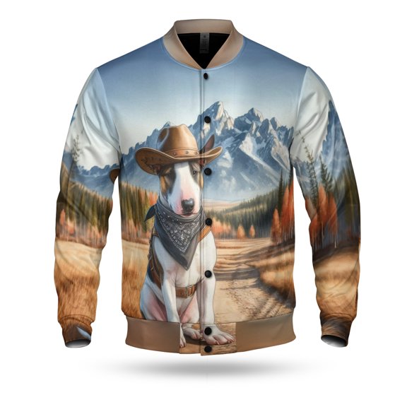 Welcome Fall Western Cowboy Bull Terrier Enjoys Majestic Autumn All Over Print 3D Baseball Jacket Bully Dog Lovers Gifts Idea Bomber Jacket Softball - 01007
