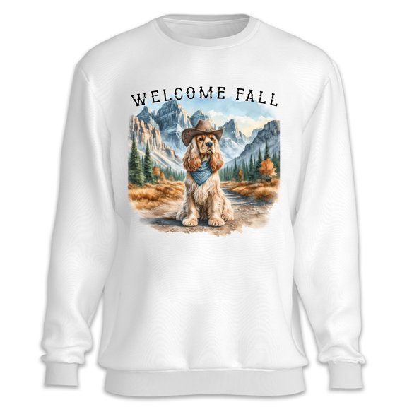 Welcome Fall Western Cowboy Cocker Spaniel Enjoys Majestic Autumn Sweatshirt Unisex Merch Cockers Dog Lover Gifts - 01007