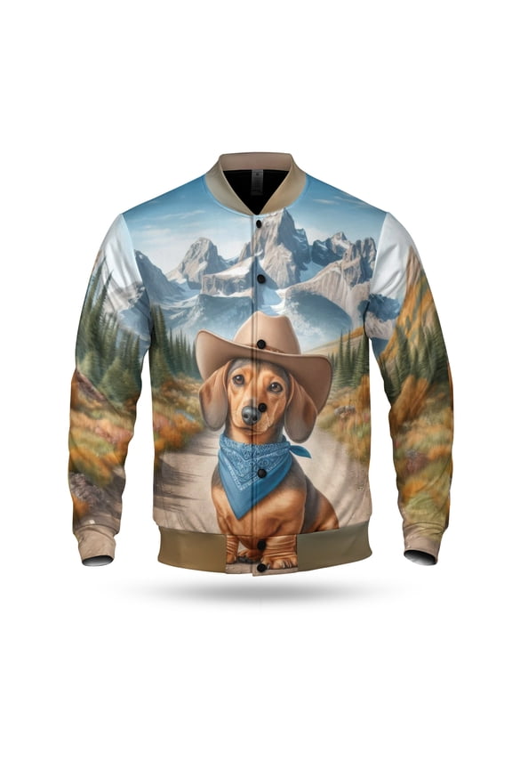 Welcome Fall Western Cowboy Dachshund Enjoys Majestic Autumn All Over Print 3D Baseball Jacket Wiener Dog Lover Gifts Idea Bomber Jacket Softball - 01007