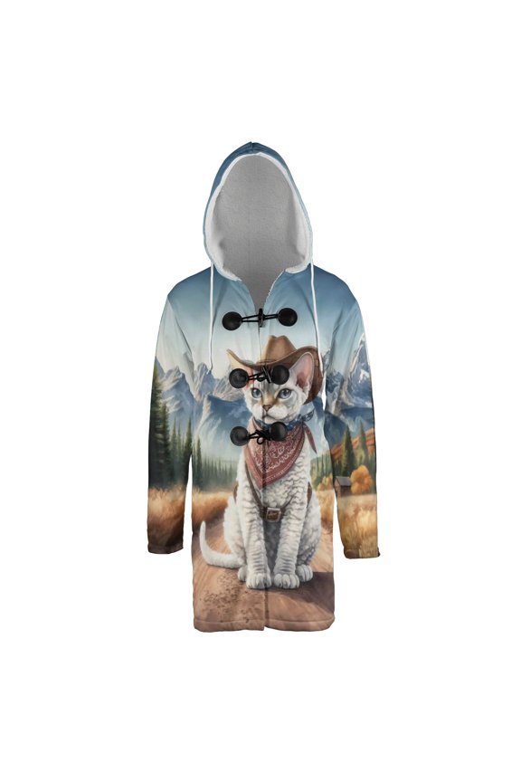 Welcome Fall Western Cowboy Devon Rex Enjoys Majestic Autumn All Over Print 3D Hooded Duffle Toggle Coat Cat Lover Kitten Owner Gifts - 01007