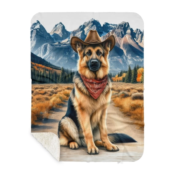 Welcome Fall Western Cowboy German Shepherd Enjoys Majestic Autumn Cozy Sherpa Blanket Alsatian Dog Lover Gifts Warm Soft Throw Blanket - 01007