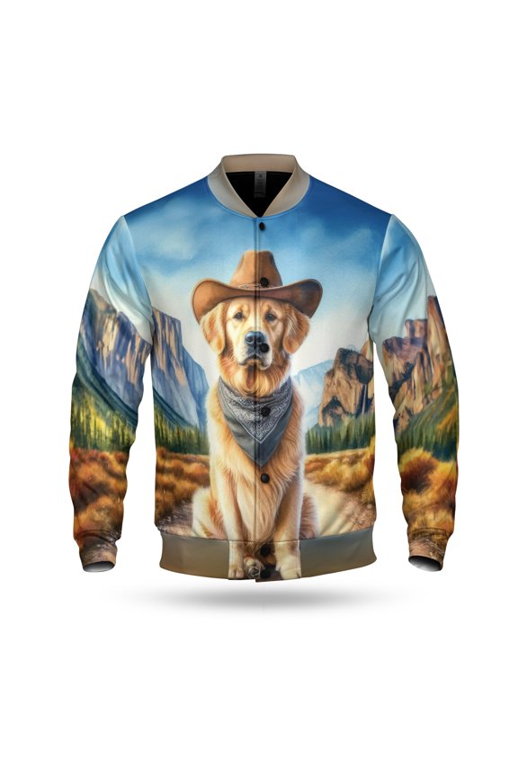 Welcome Fall Western Cowboy Golden Retriever Enjoys Majestic Autumn All Over Print 3D Baseball Jacket Goldens Dog Lover Gifts Idea Bomber Jacket Softball - 01007