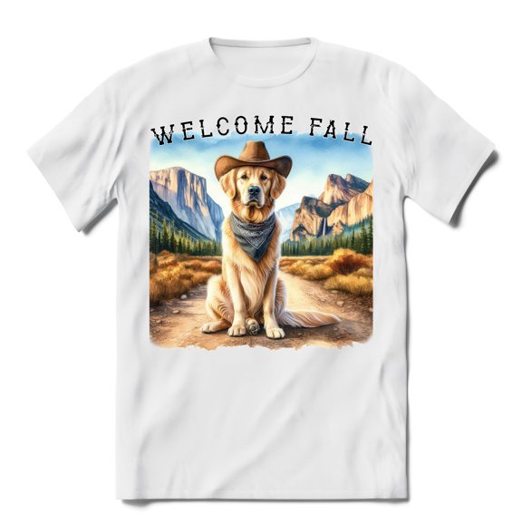 Welcome Fall Western Cowboy Golden Retriever Enjoys Majestic Autumn Shirt T-shirt Unisex Merch Goldens Dog Lover Gifts Idea - 01007