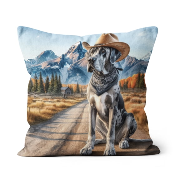Welcome Fall Western Cowboy Great Dane Enjoys Majestic Autumn Pillow Cushion Double Sided Danes Dog Lover Gifts Throw Pillow - 01007