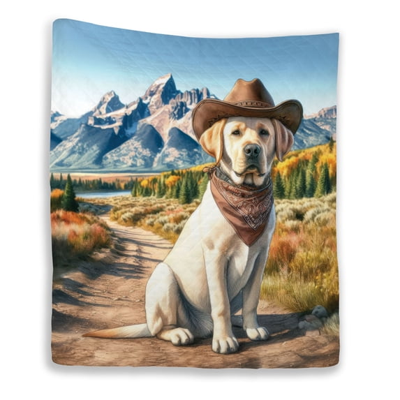 Welcome Fall Western Cowboy Labrador Retriever Enjoys Majestic Autumn Quilt Blanket Lab Dog Lover Gifts Cozy Comforter Throw Blanket - 01007