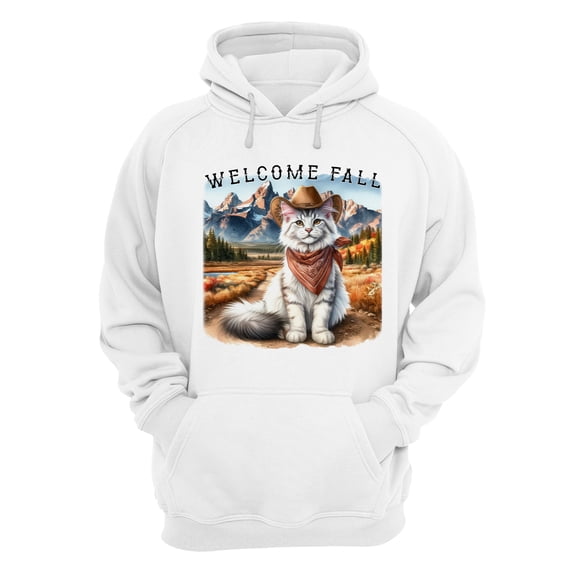 Welcome Fall Western Cowboy Maine Coon Enjoys Majestic Autumn Hoodie Unisex Merch Hoodies Cat Lover Kitten Owner Gifts - 01007