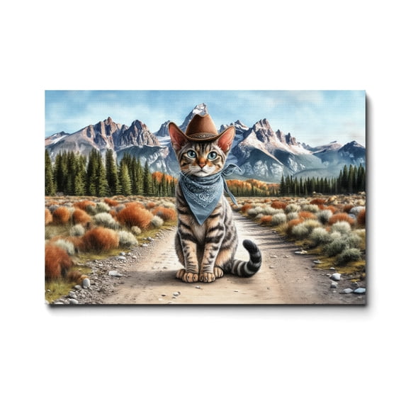 Welcome Fall Western Cowboy Manx Enjoys Majestic Autumn Horizontal Matte Canvas Poster Cat Lover Kitten Owner Gifts Wall Art Home Decor - 01007
