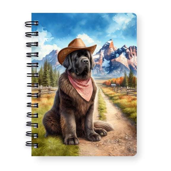 Welcome Fall Western Cowboy Newfoundland Enjoys Majestic Autumn Spiral Bound Journal Newfie Dog Lover Gifts 5x7in Spiral Notebook - 01007