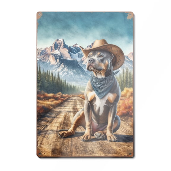 Welcome Fall Western Cowboy Pitbull Enjoys Majestic Autumn Vertical Metal Aluminum Sign Terrier Dog Lover Wall Art Home Decor - 01007