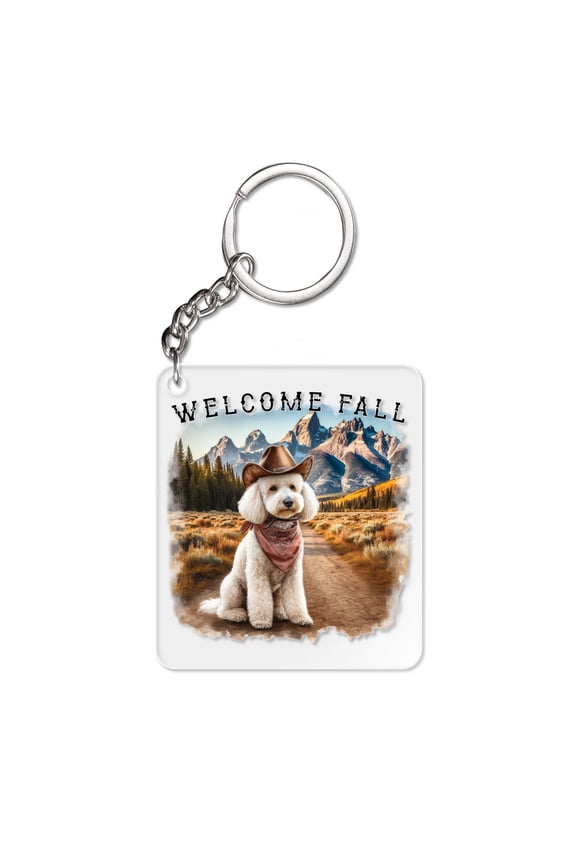Welcome Fall Western Cowboy Poodle Enjoys Majestic Autumn Acrylic Keychain Poodles Dog Lover Gifts Idea Collar Charm Tag Keyring - 01007