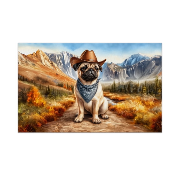 Welcome Fall Western Cowboy Pug Enjoys Majestic Autumn Doormat Dog Lover Gifts Indoor Outdoor Welcome Mat - 01007