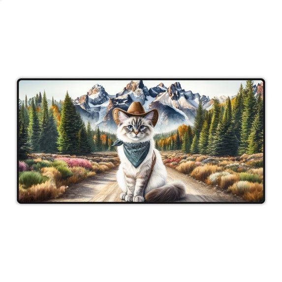 Welcome Fall Western Cowboy Ragdoll Enjoys Majestic Autumn Desk Mat Full Keyboard Mouse Pad Cat Lover Kitten Owner Gifts Idea Large Mousepad - 01007