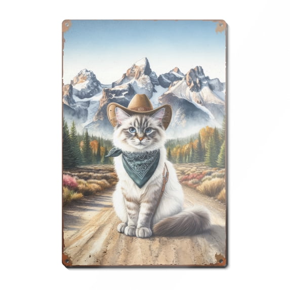 Welcome Fall Western Cowboy Ragdoll Enjoys Majestic Autumn Vertical Metal Aluminum Sign Cat Lover Kitten Owner Gifts Idea Wall Art Home Decor - 01007