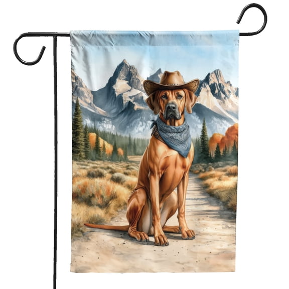Welcome Fall Western Cowboy Rhodesian Ridgeback Enjoys Majestic Autumn Garden Flag 12x18in Double Sided Ridgebacks Dog Lover Gifts Outdoor Decor - 01007