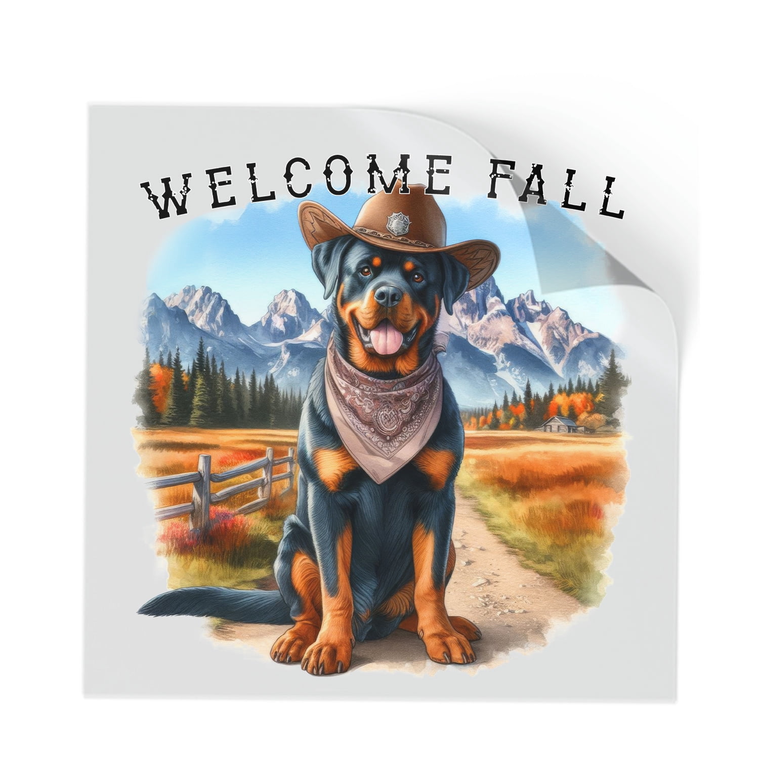 Welcome Fall Western Cowboy Rottweiler Enjoys Majestic Autumn Cutout ...