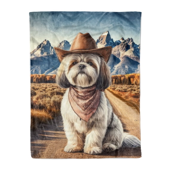 Welcome Fall Western Cowboy Shih Tzu Enjoys Majestic Autumn Cozy Fleece Blanket Lion Dog Lover Gifts Warm Soft Throw Blanket - 01007