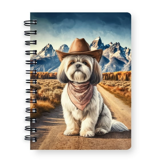 Welcome Fall Western Cowboy Shih Tzu Enjoys Majestic Autumn Spiral Bound Journal Lion Dog Lover Gifts 5x7in Spiral Notebook - 01007