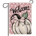 thumbnail image 1 of Welcome Fall White Pumpkin Garden Flag Double Sided, Autumn Pink Bow Polka Dots Decorative Yard Outdoor Home Small Decor, Thanksgiving Burlap Farmhouse Outside House Decoration 12.5 x 18, 1 of 6