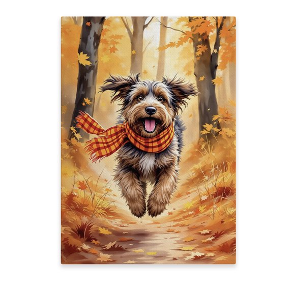 Welcome Fall Wirehaired Pointing Griffon Strolling Through the Autumn Maple Forest Vertical Matte Canvas Poster Dog Lover Wall Art Home Decor - 12012