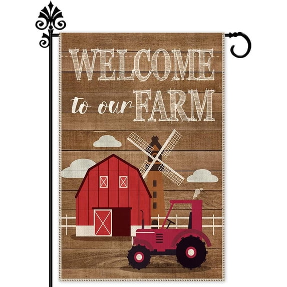 Welcome To Our Farm Cute Garden Flag, 12x18 inch Double Sided Farmhouse Holiday Yard Outdoor Garden Lawn Decoration Flag, Farmhouse Rustic Pasture Indoor and Outdoor Party Decoration