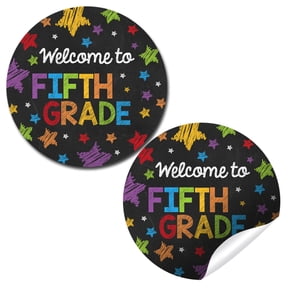Welcome to Fifth Grade Chalkboard Stickers for Kids 40 Count, 2 Inch Round Back to School Stickers for Teachers, First Day of School Labels for Goodie Bags and Classroom Supplies by Amanda Creation