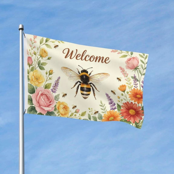 Welcome Floral Bee Garden Flags for Outside 3x5 Ft Large House Flag Housewarming Gift Flag Double Sided Summer Floral Bee Flags Gifts for Women Men Mom Farmhouse Yard Outdoor Patio Decor