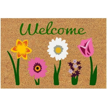 Welcome Floral Coco Coir Doormat for Indoor Outdoor Prime of The Day 2024 Outdoor Mat for Entryway Outside Yard Home Decoration Clearance Spring and Summer Door Mat for Entryway Non Slip Heavy Duty