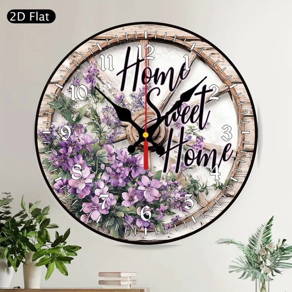 Welcome Floral Ladybug Round Wall Clock Silent Non-Ticking Farmhouse Kitchen Living Room Decor
