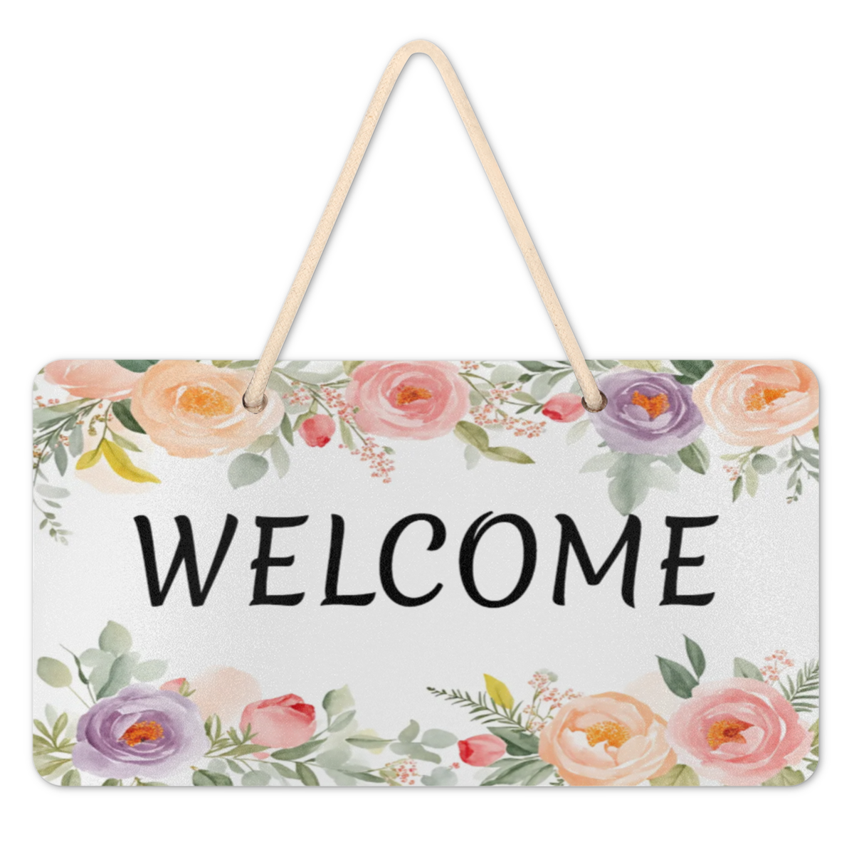 Welcome Floral Pattern Door Sign, 11x6 Inch Hanging PVC Welcome Sign ...