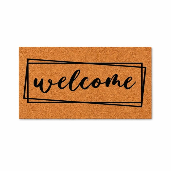 Welcome, Framed Script Text Doormat - Brown Coir PVC Outdoor Doormat (16x24 inches) 4125