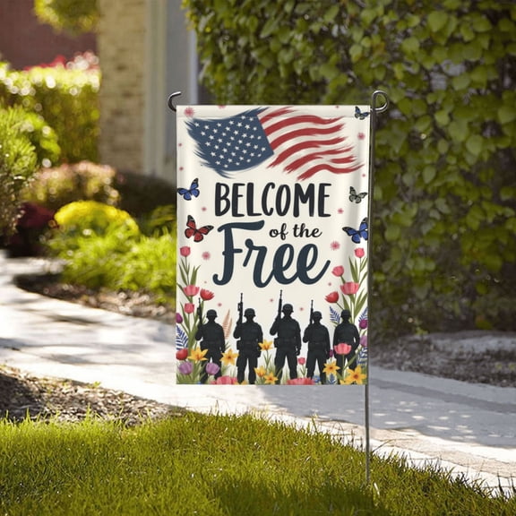 Welcome To The Free Garden Flag Patriotic Floral DoubleSided 12x18 Inch Outdoor Yard Flag Memorial Day Independence Day Decorations Spring Summer House Flags Birthday Gifts for Men Women