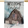thumbnail image 1 of Welcome Friend Winter USA Country Barn Farm House Flag Double Sided, Snowman Cardinal Decorative Garden Yard Outdoor Large Patriotic Decor, Christmas Farmhouse Home Outside Decoration 28 x 40, 1 of 6