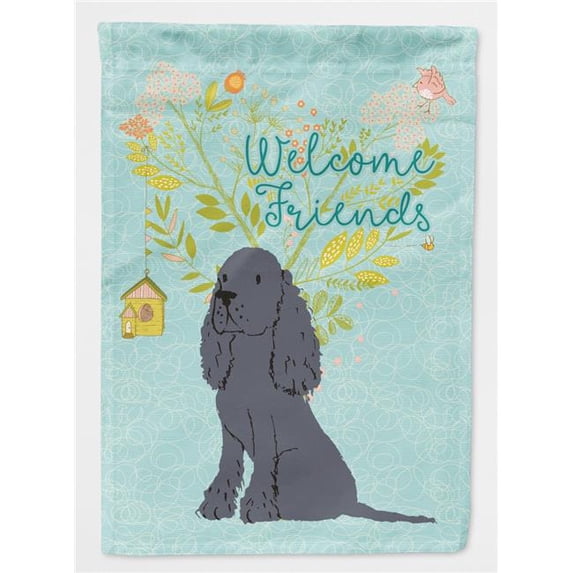 Welcome Friends Black Cocker Spaniel Flag - Canvas House Size