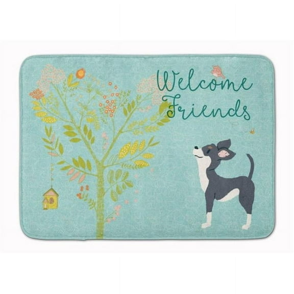 Welcome Friends Black White Chihuahua Machine Washable Memory Foam Mat - Black