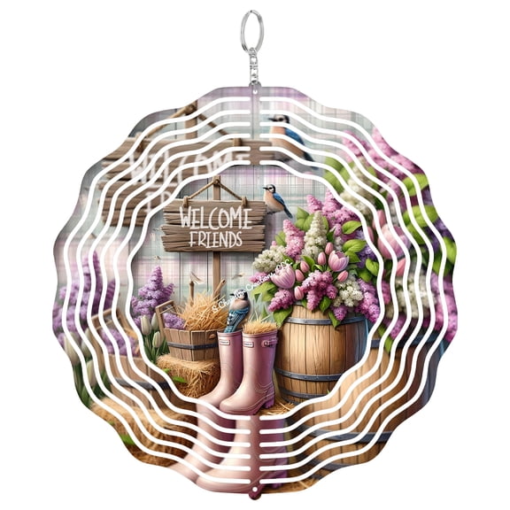 Welcome Friends Blue Jay And Lilac 3D Wind Spinner, Spring Bird Hanging Ornament, Garden Decor, Nature Gift